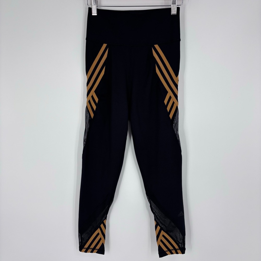 Adidas Ivy Park Beyonce Mesh Panel Leggings Womens XS (Measured) Black Gold